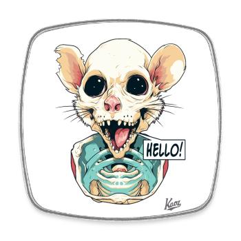 Hamster rat skeleton says hello - Square fridge magnet - white - Front