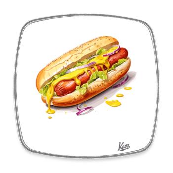 Moutarde et saucisse dans un petit pain : Hot-dog - Magnet carré - blanc - Devant
