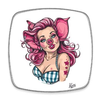 Pin-up et cochon cochon - Magnet carré - blanc - Devant