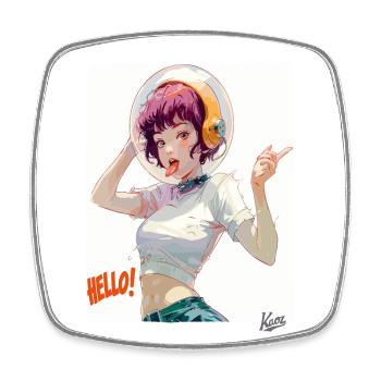 Funny Astronaut Girl Says Hello - Square fridge magnet - white - Front