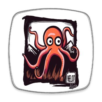 Little funny octopus: HELO! - Square fridge magnet - white - Front