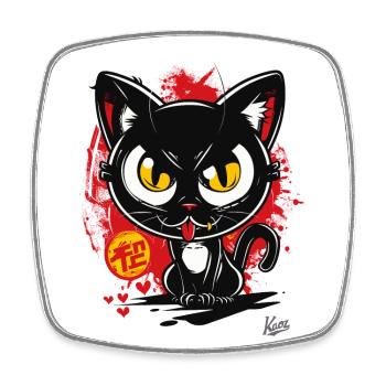Cool Fake Japanische Katze sieht wütend aus - Viereckiger Kühlschrankmagnet - Weiß - Vorne