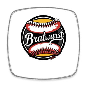 Humour drôle : Bratwurst de baseball - Magnet carré - blanc - Devant