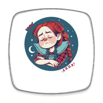 Sleeping, redhead girl with moon and stars - Square fridge magnet - white - Front