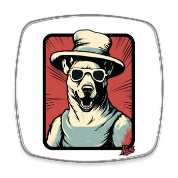 Chien cool avec un grand chapeau - Magnet carré - blanc - Devant