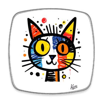 Buntes abstraktes künstlerisches Katzen Porträt - Viereckiger Kühlschrankmagnet - Weiß - Vorne