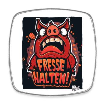 Irre Sau - Das Schwein brüllt: Fresse halten! - Viereckiger Kühlschrankmagnet - Weiß - Vorne