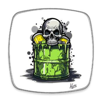 Toxic waste bin with skull - Square fridge magnet - white - Front