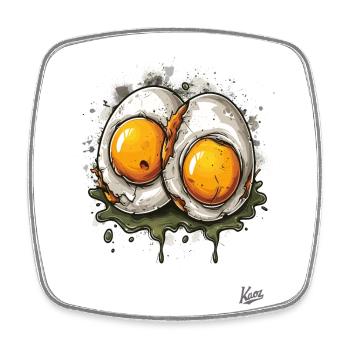 Fried eggs, 2 times boiled disgusting egg - Square fridge magnet - white - Front