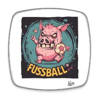 Fußball-Schwein: Wir wollen Fußball jetzt - Viereckiger Kühlschrankmagnet - Weiß - Vorne