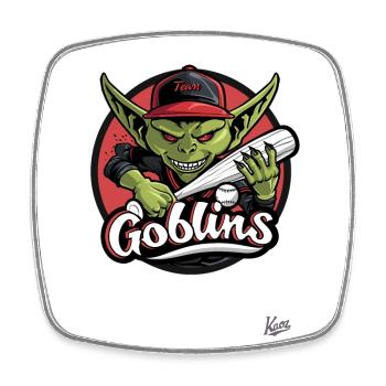 Baseballspieler-Goblins: Werfen und Lachen - Viereckiger Kühlschrankmagnet - Weiß - Vorne