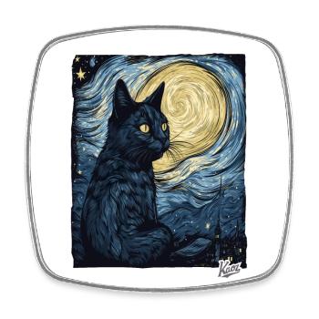 Starry Night and Black Cat - Square fridge magnet - white - Front