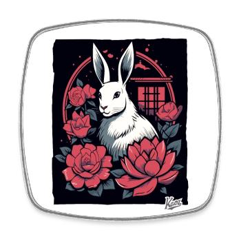 Asiatische Rosen und ein Weißes Häschen - Viereckiger Kühlschrankmagnet - Weiß - Vorne