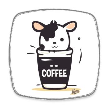 Cute Little Coffee Cow - Square fridge magnet - white - Front