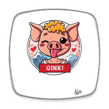 Niedliches kleines Schweinchen: OINK! - Viereckiger Kühlschrankmagnet - Weiß - Vorne