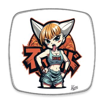 Cartoon naughty girl says: "Dayum!" Damn! - Square fridge magnet - white - Front