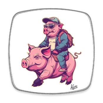 A pig rides another pig - Square fridge magnet - white - Front