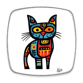 Abstract Cubism Art, Stupid Cat - Square fridge magnet - white - Front