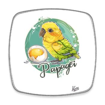 Parrot Egg: Parrot and Egg - Square fridge magnet - white - Front