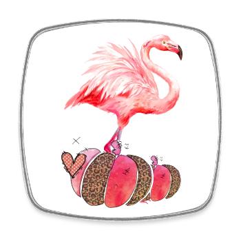 Herbst Flamingo Kürbis Thanksgiving - Viereckiger Kühlschrankmagnet - Weiß - Vorne
