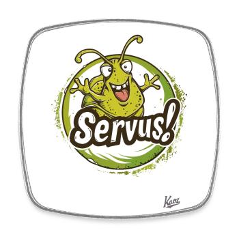 Snail with arms waves: Servus! - Square fridge magnet - white - Front