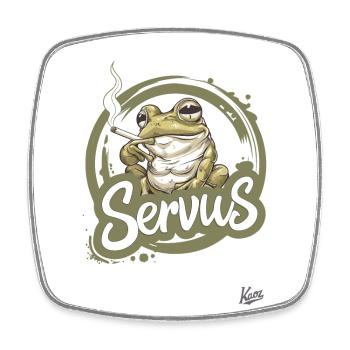 A cool smoking frog says: Servus - Square fridge magnet - white - Front