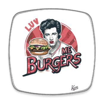 Publicité rétro, Luv me Burgers, J’aime les hamburgers - Magnet carré - blanc - Devant