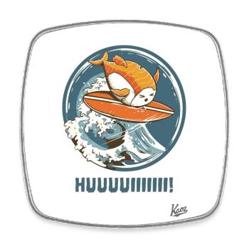 Funny sushi fish surfing on a wave - Square fridge magnet - white - Front