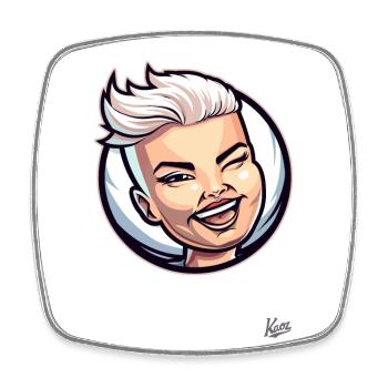 Short-haired lucky cat: Woman, fresh and cheeky! - Square fridge magnet - white - Front