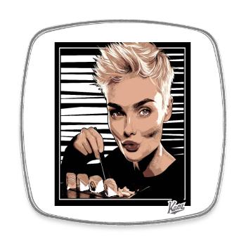 Pixie Cut und Leckeres Trendy Sushi - Viereckiger Kühlschrankmagnet - Weiß - Vorne