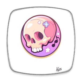 Musical notes and a relaxed cute skull - Square fridge magnet - white - Front