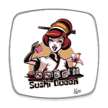 Hobby Geisha: The cheerful sushi queen - Square fridge magnet - white - Front