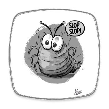 Slop Slop : Voici la larve de ver de dessin animé amusante - Magnet carré - blanc - Devant