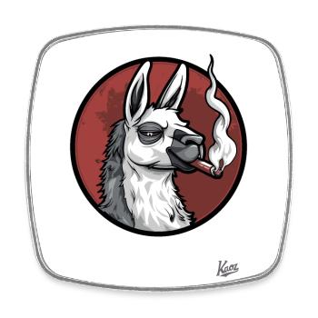 Cool and relaxed, llama smoking a cigar - Square fridge magnet - white - Front
