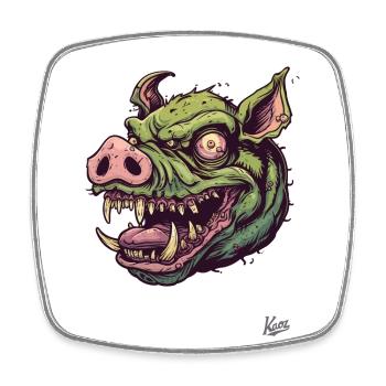 Massive Green Pig Zombie Head - Square fridge magnet - white - Front