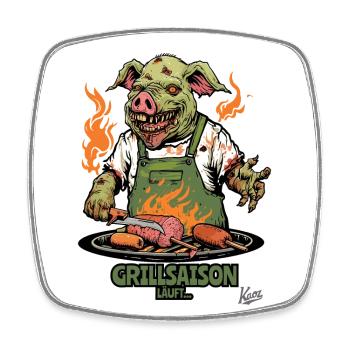 Grillades au barbecue : saison des barbecues avec cochon zombie - Magnet carré - blanc - Devant