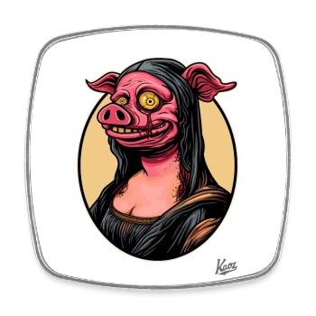 The portrait of Mona, the zombie pig Lisa - Square fridge magnet - white - Front