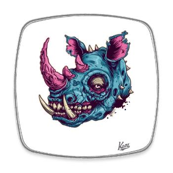 Silly Funny Zombie Rhino - Square fridge magnet - white - Front
