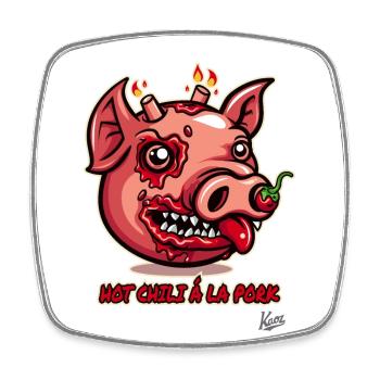 Porc chaud : avec du piment au nez - Magnet carré - blanc - Devant