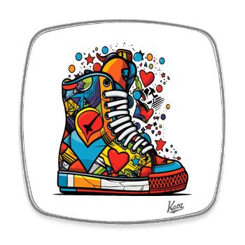 Funky Graffiti: Colorful Sneakers with Hearts - Square fridge magnet - white - Front