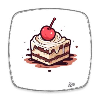 Gâteau au chocolat et aux noix avec cerise sur le dessus - Magnet carré - blanc - Devant