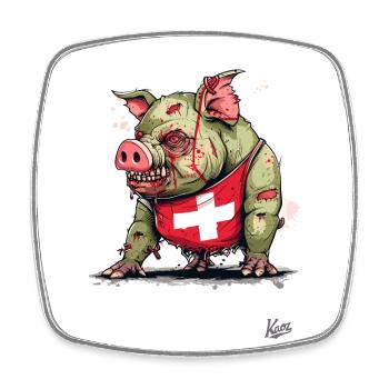 Schweizer Flagge: Zombie-Schwein - Viereckiger Kühlschrankmagnet - Weiß - Vorne