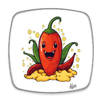 7032 funny happy paprika pepperoni chili - Viereckiger Kühlschrankmagnet - Weiß - Vorne