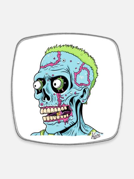 Crazy Stupid Zombie Punk Skull - Square fridge magnet - white