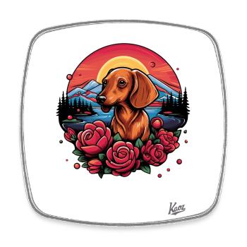 Sonnenuntergang und Dackel der Rosen: Natur-Liebe - Viereckiger Kühlschrankmagnet - Weiß - Vorne