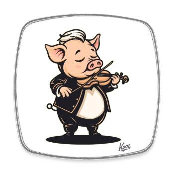 classical music and a pig with violin - Square fridge magnet - white - Front