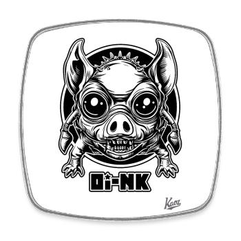 Giga Schwein Alien Mutant sagt Oink - Viereckiger Kühlschrankmagnet - Weiß - Vorne