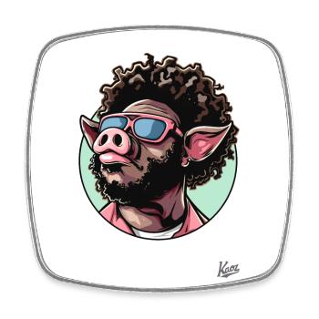 Funky Cool Afro Hair : Disco Pig - Magnet carré - blanc - Devant