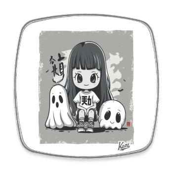 Jolie fille chibi du Japon et fantômes - Magnet carré - blanc - Devant