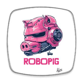 Robo-Pig : Le cochon robot cybernétique - Magnet carré - blanc - Devant